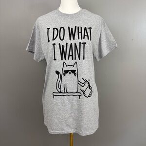 I do what I want Cat Lovers Funny Humor Gag Gift T Sz Small, Gray, Short Sleeves